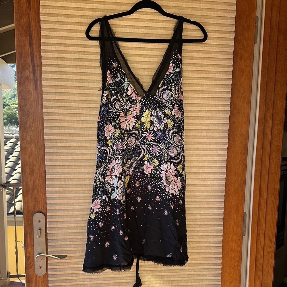 Intimately By Free People Floral Black Mini Dress Size Large